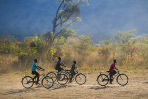 Kids riding bikes